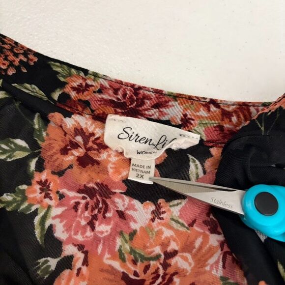 Siren Lily Blouse Women's 2X Floral Mesh V-Neck Short Sleeve Sheer Top Boho - Picture 9 of 11